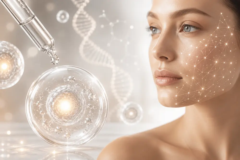 Regenerative skincare concept showing exosome skin treatment and advanced skin rejuvenation